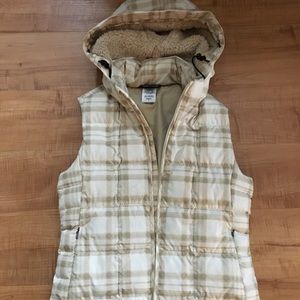 Cream and Tan Patagonia Vest with Removable Hood